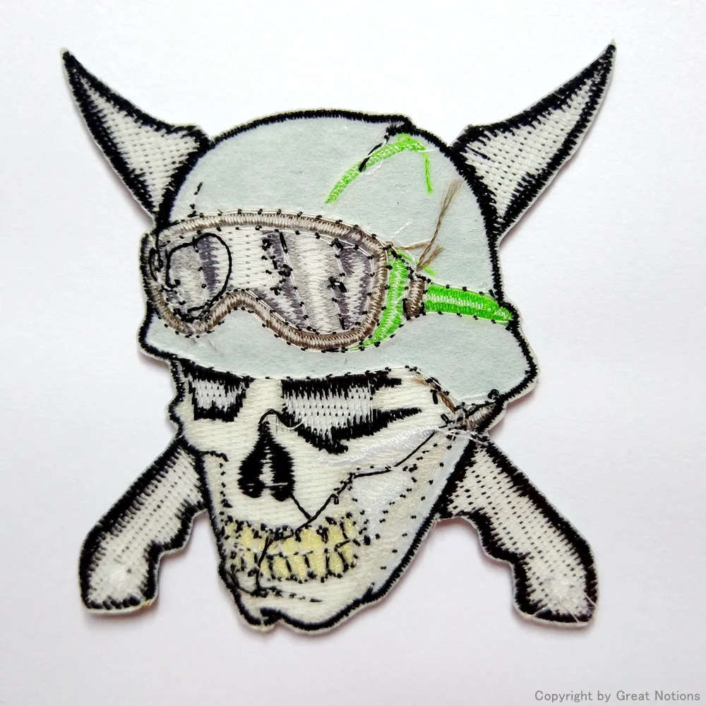 
Custom heat seal embroidered patches embroidery MC skull patch for jacket 