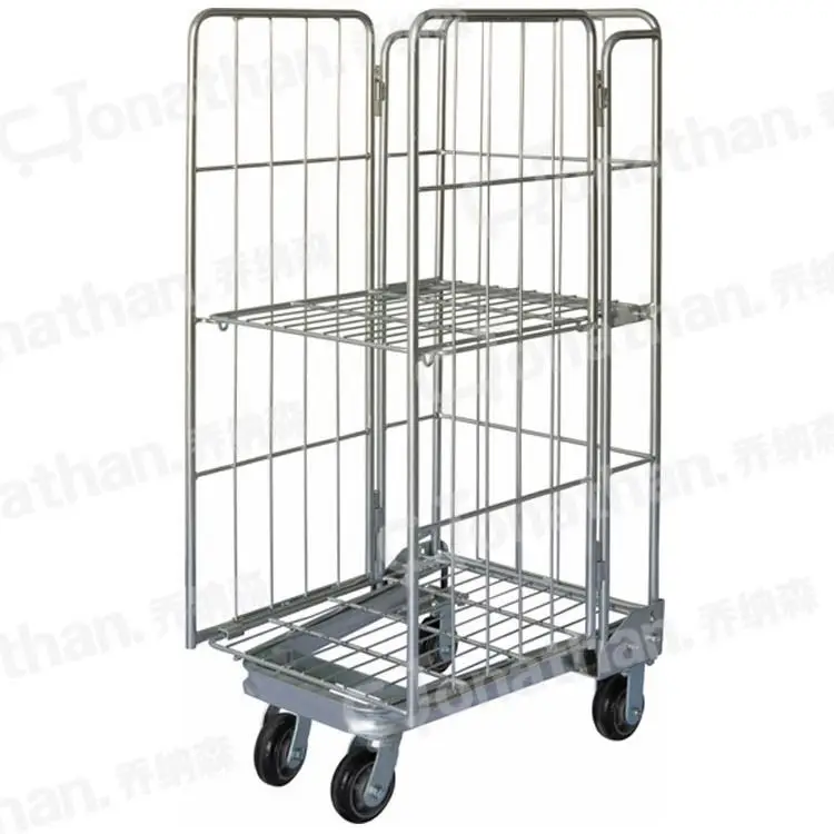 Warehouse four wheels logistics metal storage mesh cage trolley