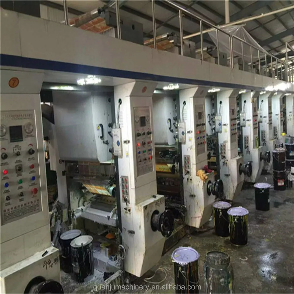 Used 800mm width 8 color PLC 7 motors control Rotogravure Printing Machine