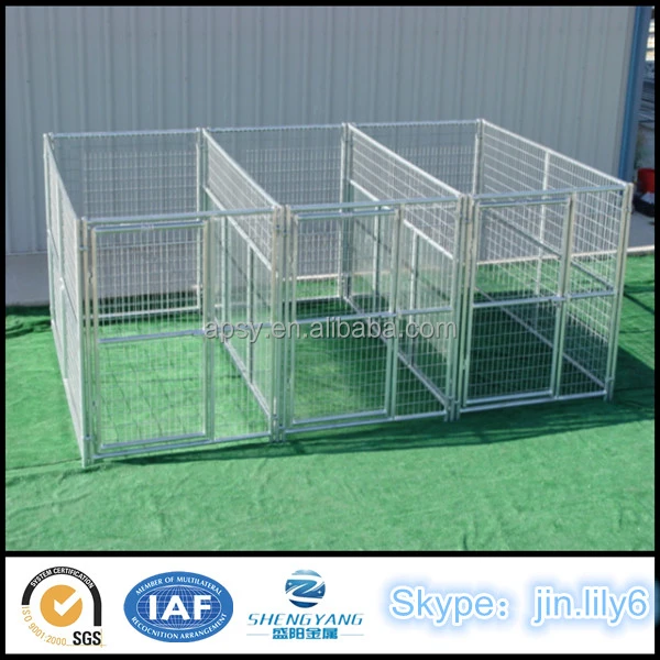 Galvanized 3 run steel tube welded mesh dog cage double dog run kennel fence panel