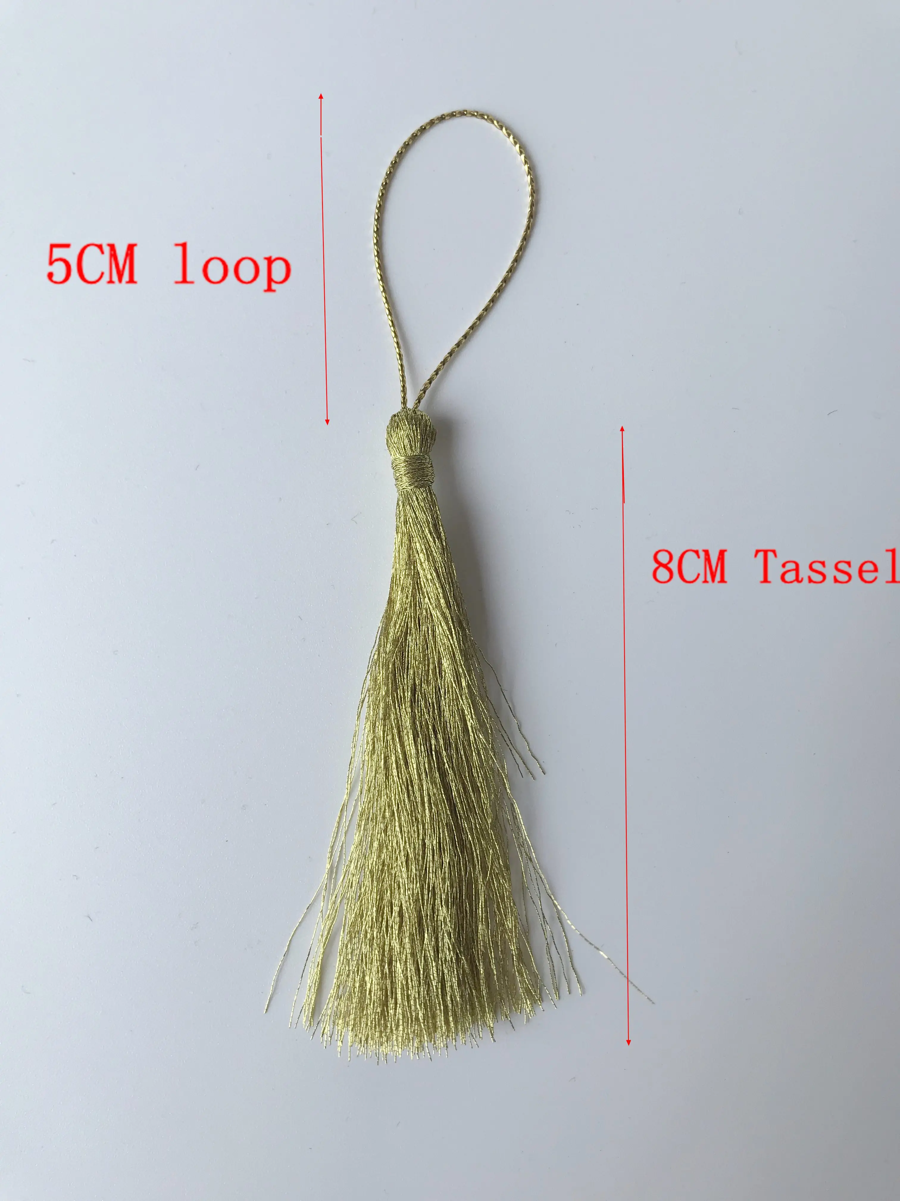 Индивидуальный бесплатный образец, недорогая Золотая и серебряная металлическая кисточка i8cm с металлической петлей