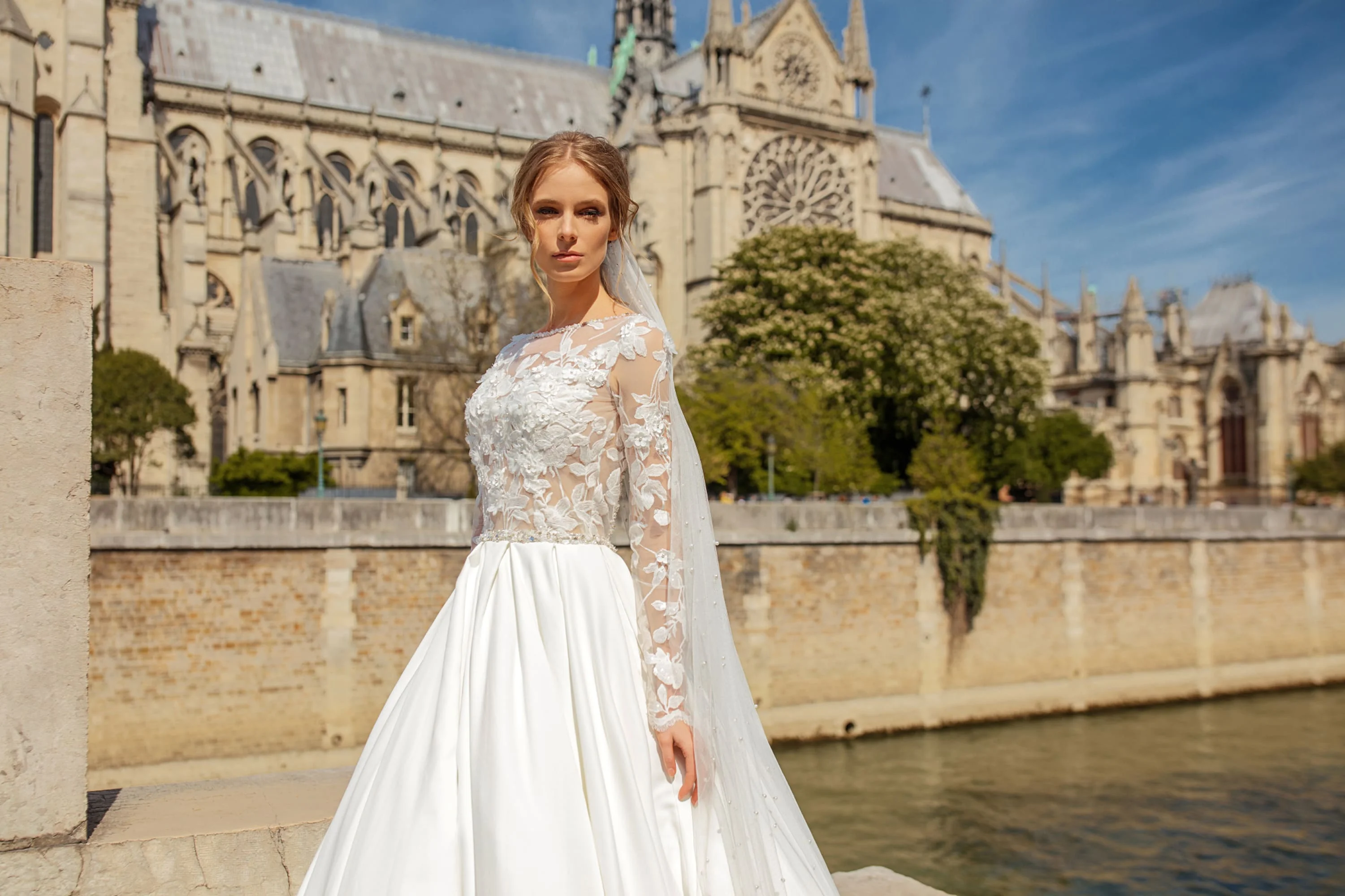 
Vintage bridal ball gown veils wedding dress party long sleeves backless 