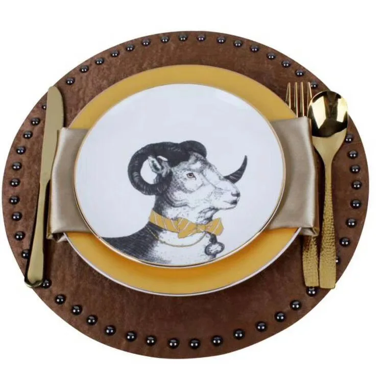 Fine porcelain  dinner plate set with cutlery and mat  for one people