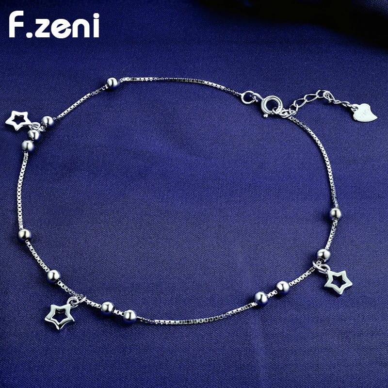 Adjustable Dainty 925 Sterling Silver Body Jewelry Round Beads Lucky Star Foot Chain Beach Anklet Custom