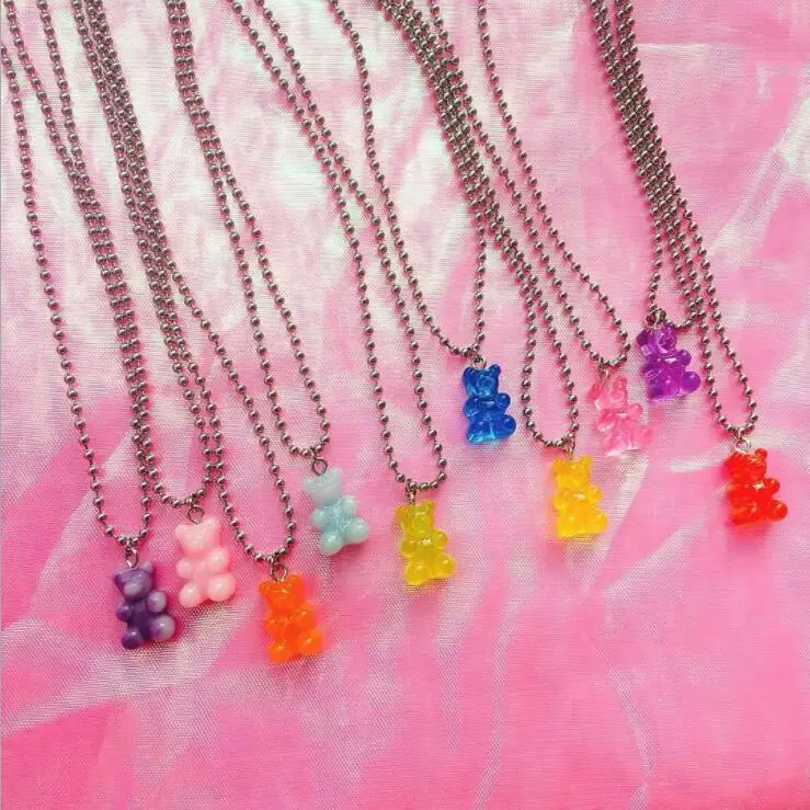 Harriet bear cub necklace transparent jelly color bear necklace clavicle chain necklace