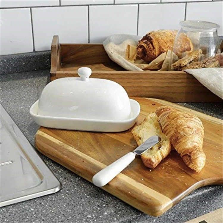 Custom Wholesale Porcelain Kitchenware Rectangle Ceramic Butter Dish Plate Dessert Butter Dish with Lid