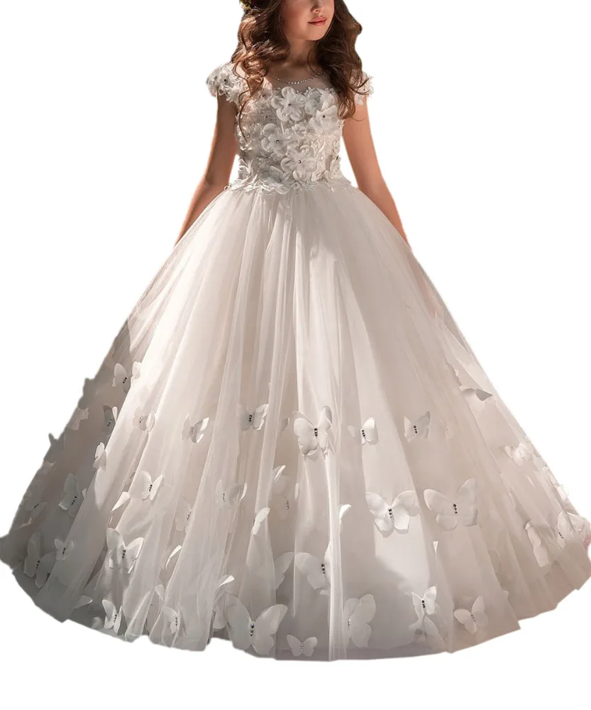 2018 beautiful full-length flower girls dresses puffy ball gown girls dresses 2-12 years white first communion dresses