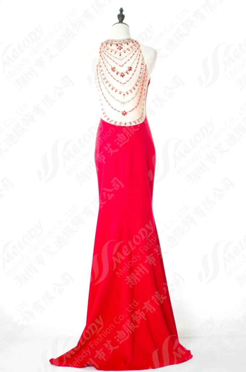 Halter formal ceremony party robe fish tail long red wine evening dresses