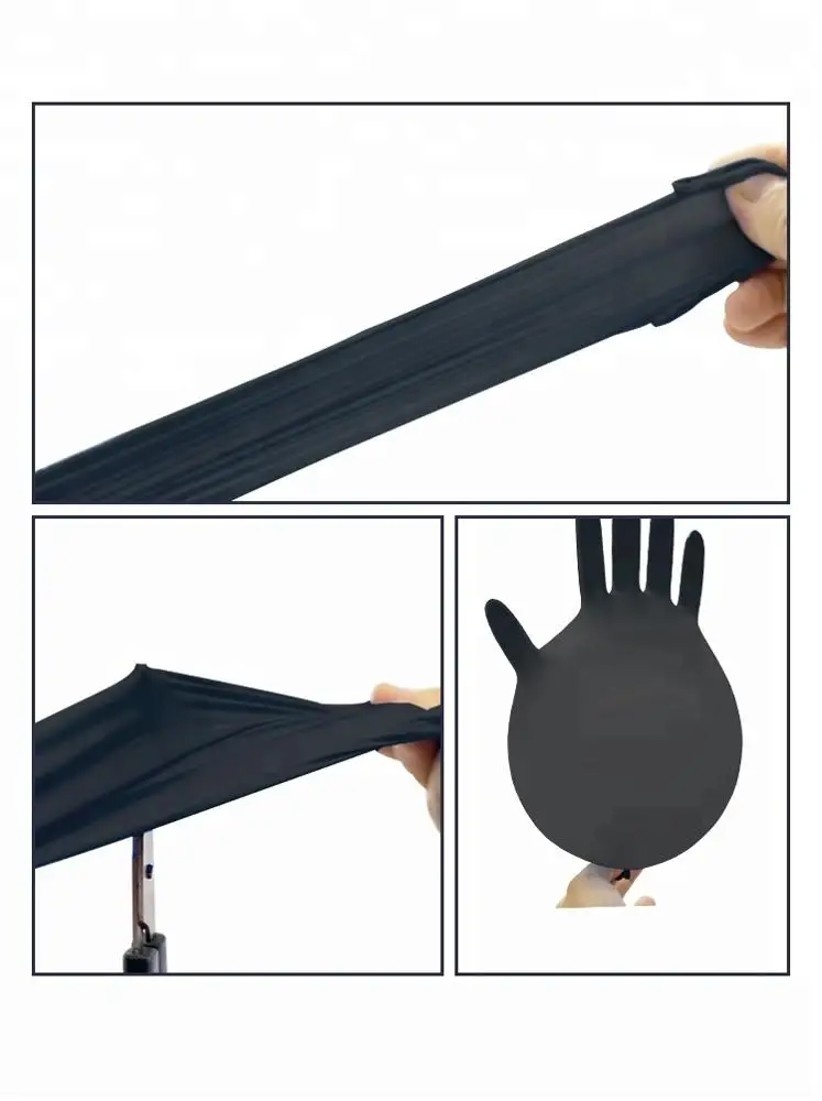 Production Of Waterproof Black Cosmetic Tattoo Gloves Black Pure Nitrile Disposable Gloves