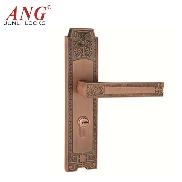 China Manufacturers Mortise Hotel Double Pull Red Copper Antique Classic Self Locking Aluminum Sliding Door Handle And Lock