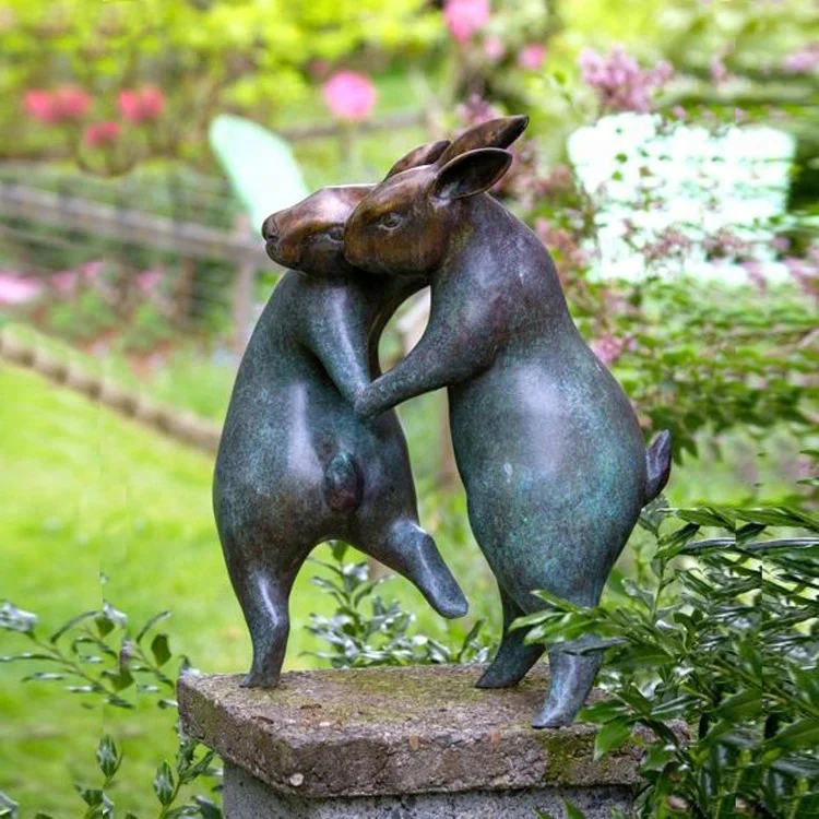 
Bronze Rabbit Tandem Bicycle Bunnies Garden Sculpture Metal Bunny 