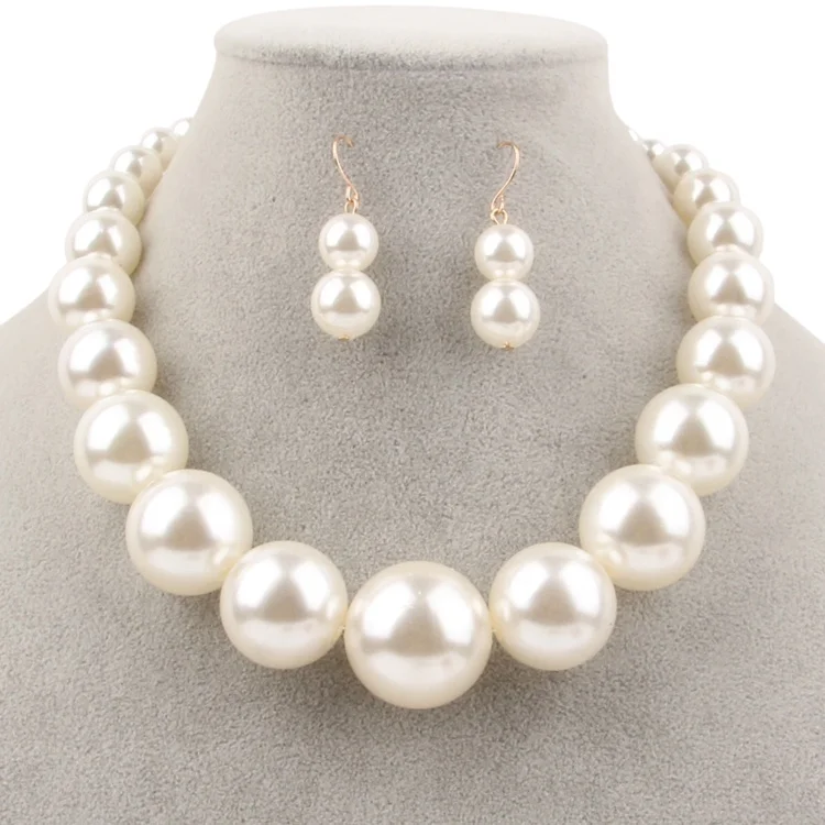 1950S-70S Dancing Party glass pearl Vintage Jewelry Gift Set cheap Imitation artificial Pearl Necklace & Earring Set