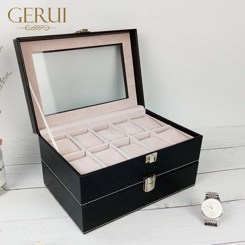 manufacture custom watches men wrist storage watch box 20 slot pillow wooden leather watch box