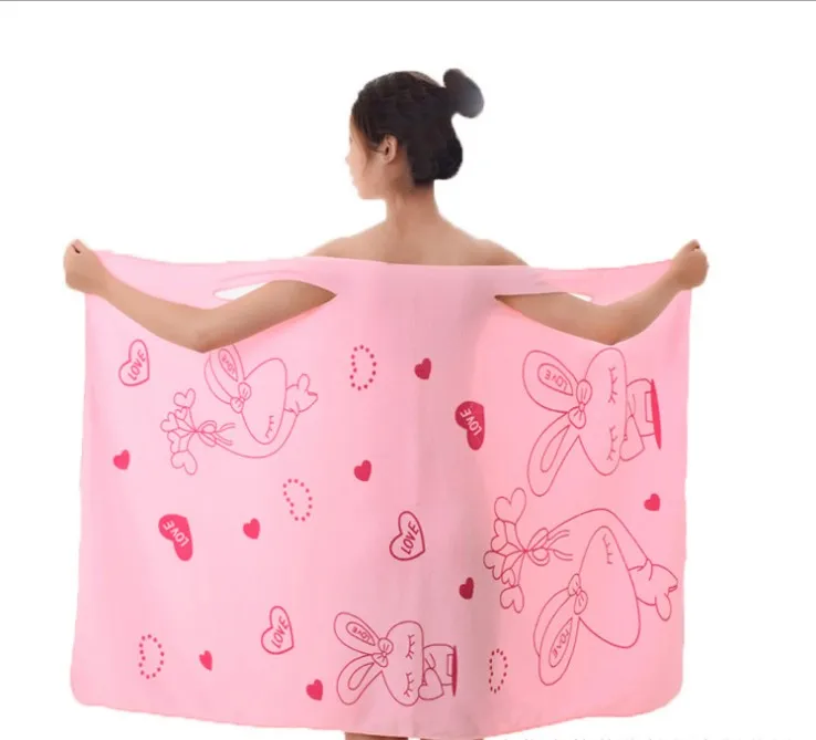 Bath skirt nanofiber 80*135 love rabbit print can wear bath towel beach towel wholesale bathrobe