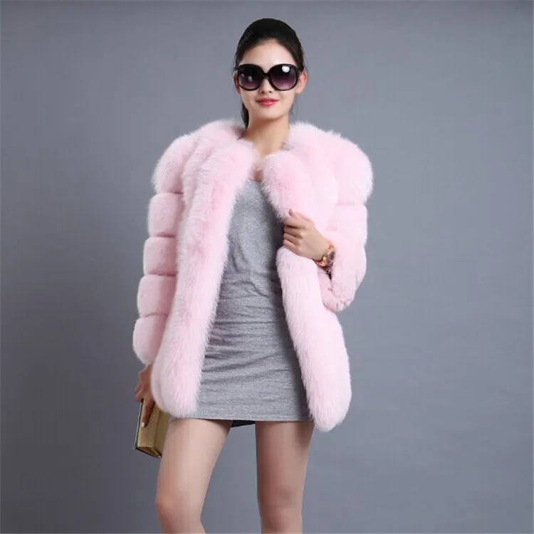 2022 High Quality Winter Women Jacket Warm Soft Faux Fox Fur Coat White Fur Coat