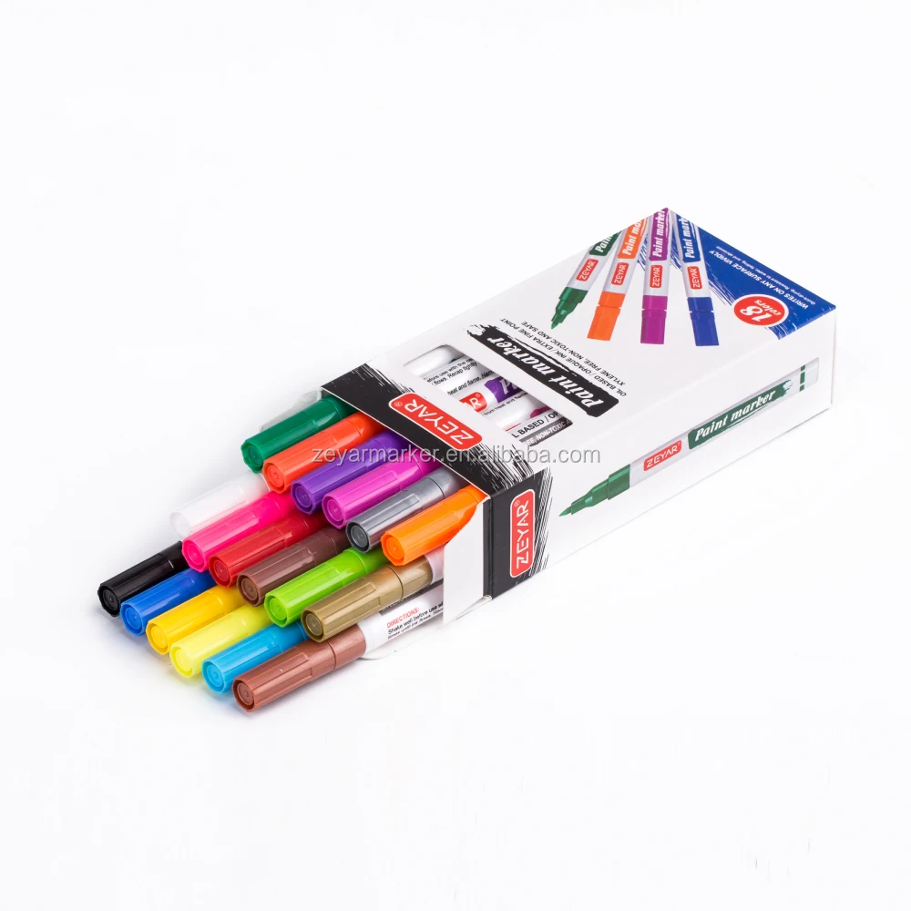 ZEYAR Oil- based Paint Pen Set Extra Fine Point Nylon Tip, 18 colors, permanent& waterproof ink