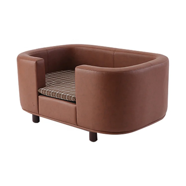 Wholesale large pet supplies sofa elevated bed luxury PU Leather cat dog sofa pet bed