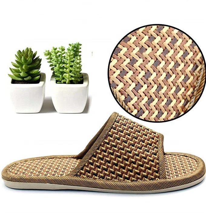 
Open Toe Couple Summer Indoor Bath Japanese Tatami Antiskid Straw Bamboo Slippers 