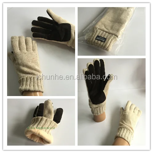 knitting glove  factory cheap winter thinsulate   logo customer  knitted  leather blend gloves