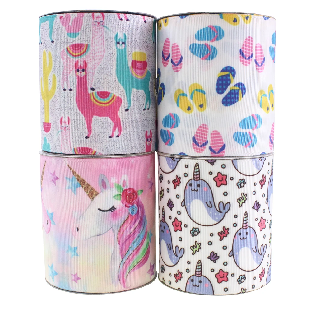 New arrival 3 inch thermal transfer custom cute cartoon printed grosgrain ribbon
