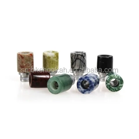 Great quality 510 Drip Tip E Cigarettes Carving Art Glass Drip Tip Jade stone Drip Tip with Stainless Steel Wide Bore