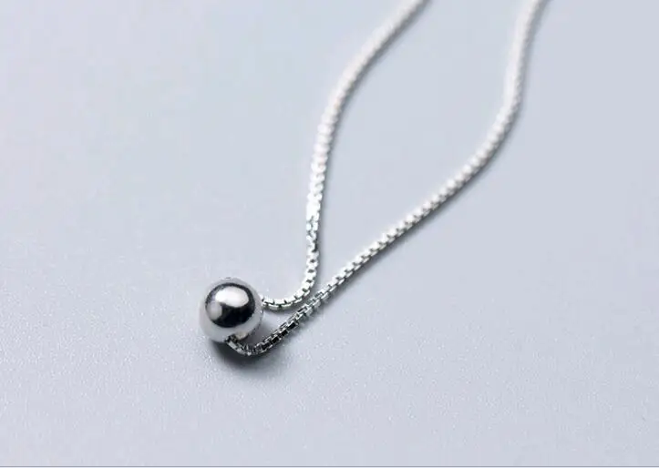 
SN104-014 Halo women 925 sterling silver simple single 4mm beads box chain choker necklace 