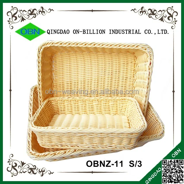 Rectangular hand weaving plastic rattan basket for bread
