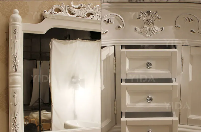 Classic Retro beige Bathroom Vanity Antique Wooden Bathroom Vanity with mirror