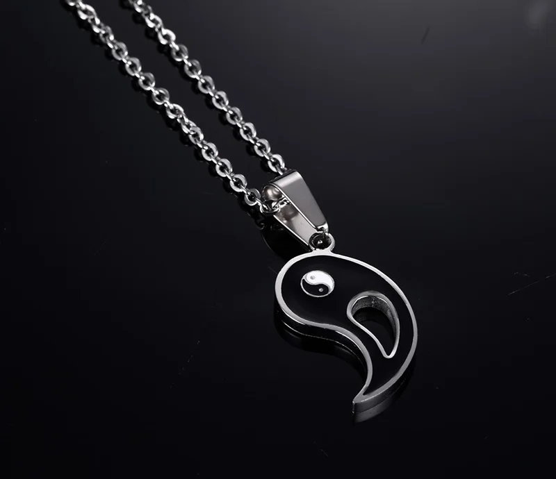 New design black and silver yin yang pendant high polished stainless steel necklace
