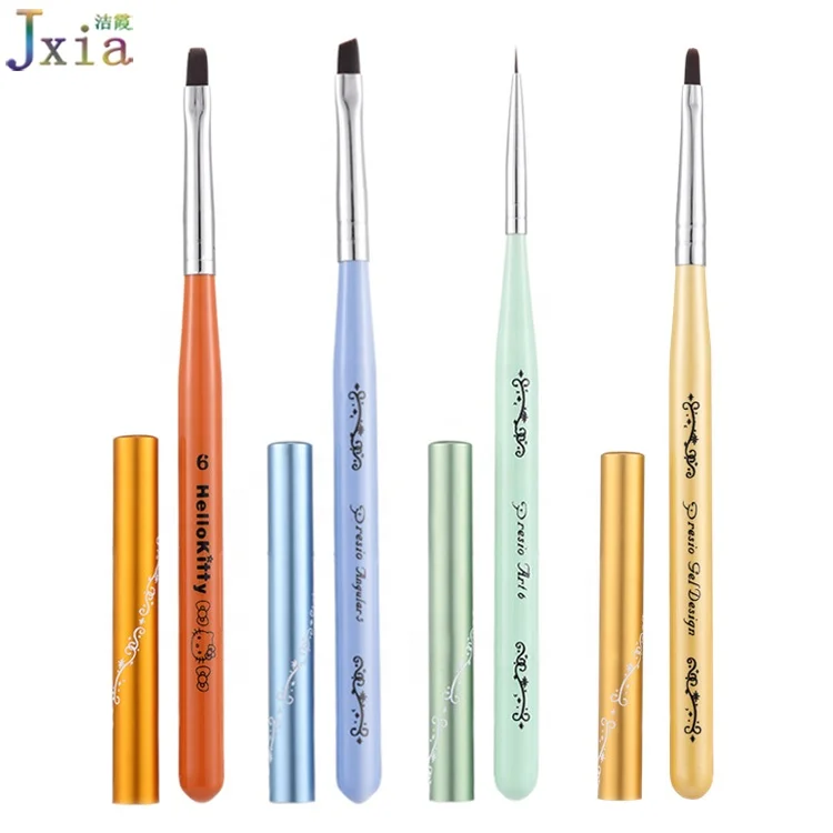 Jiexia OEM Nail Beauty Tools Supply Wood Handle  Liner Drawing Flat UV Gel Painting Brush for Nail Polish