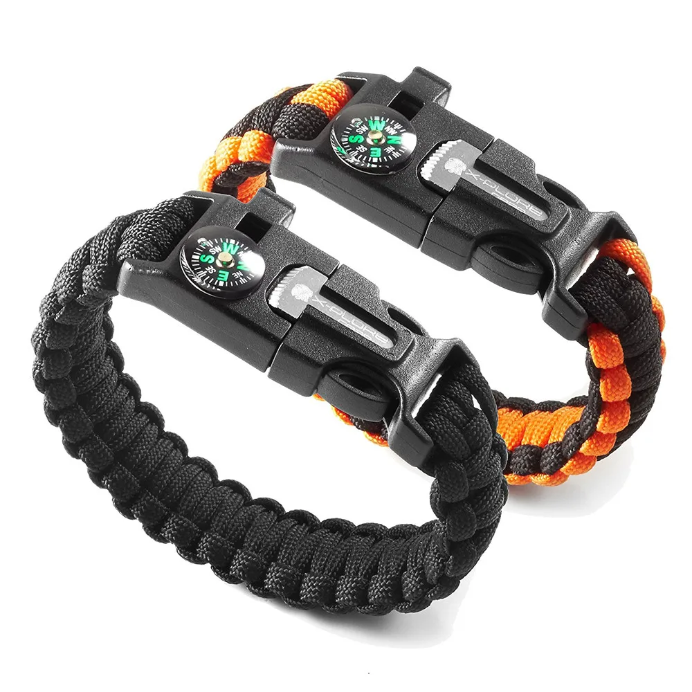 High Quality Multi Survival Gear Escape Paracord Bracelet With Flint / Whistle / Compass / Scraper For Outdoor Sports
