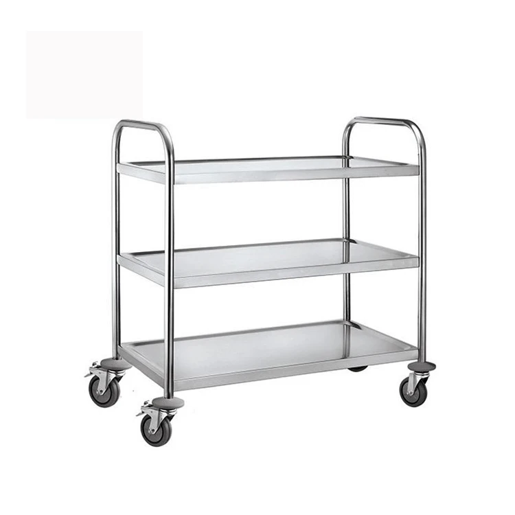 3 Tiers Stainless Steel Trolley Hotel Restaurant Kitchen Delivery Dinning Service Mobile Food Carts