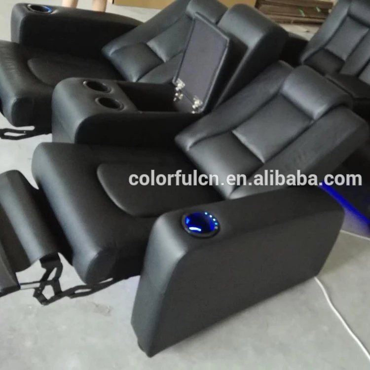 
Black Genuine Leather Double Headrest Recliner Sofa With Cooling Cup Holder And LED Light LS811D 