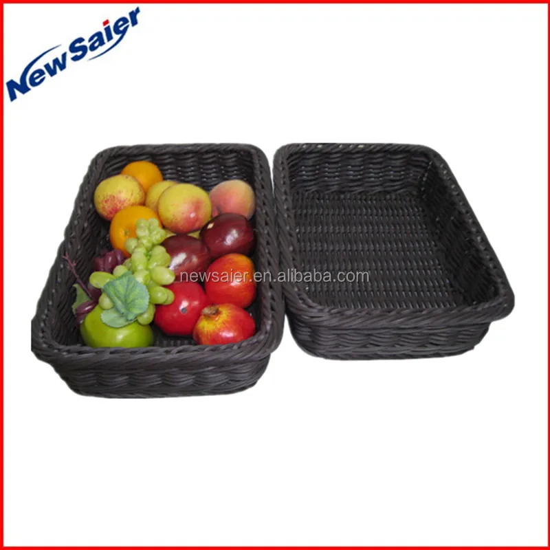 rectangular PP rattan display basket in supermarket