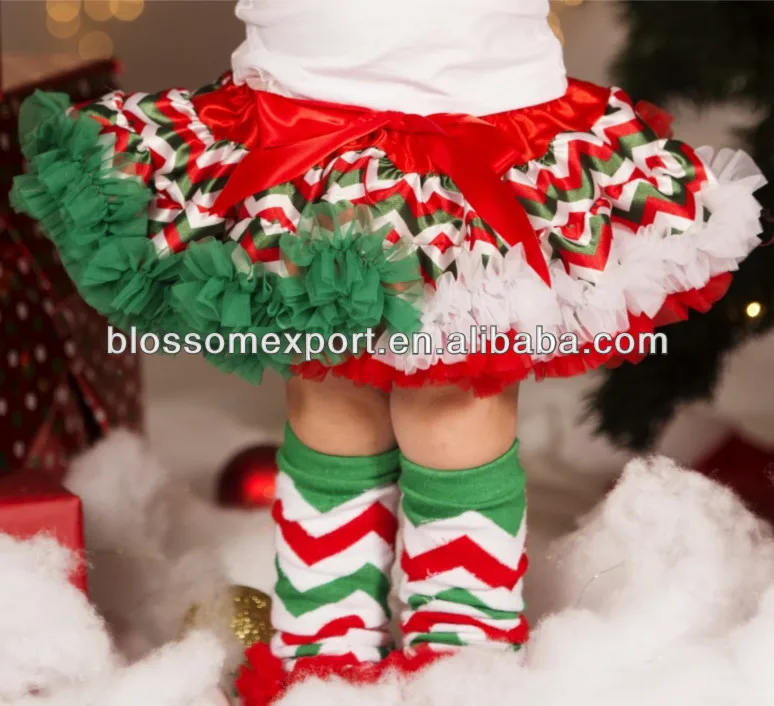 Xmas Kids Chiffon Fluffy Tulle Pettiskirt Red Christmas Baby Girls Tutu Skirt With Green Ribbon Trim
