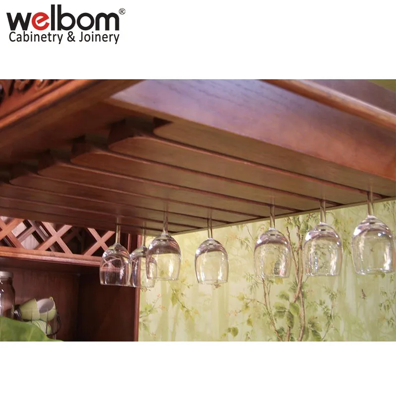 European New Carving Red Solid Wood Kitchen Cabinet