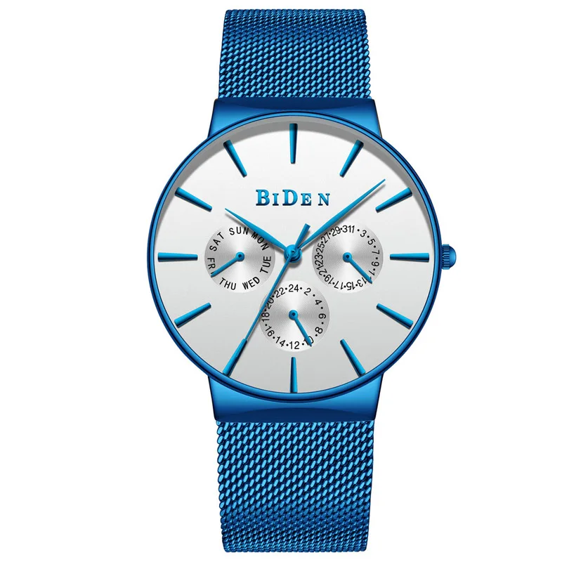 WJ-7379 Stainless Steel Handwatches BIDEN Brand Men Watches Big Face Business OEM PE801 Movement Quartz Wrist Watches
