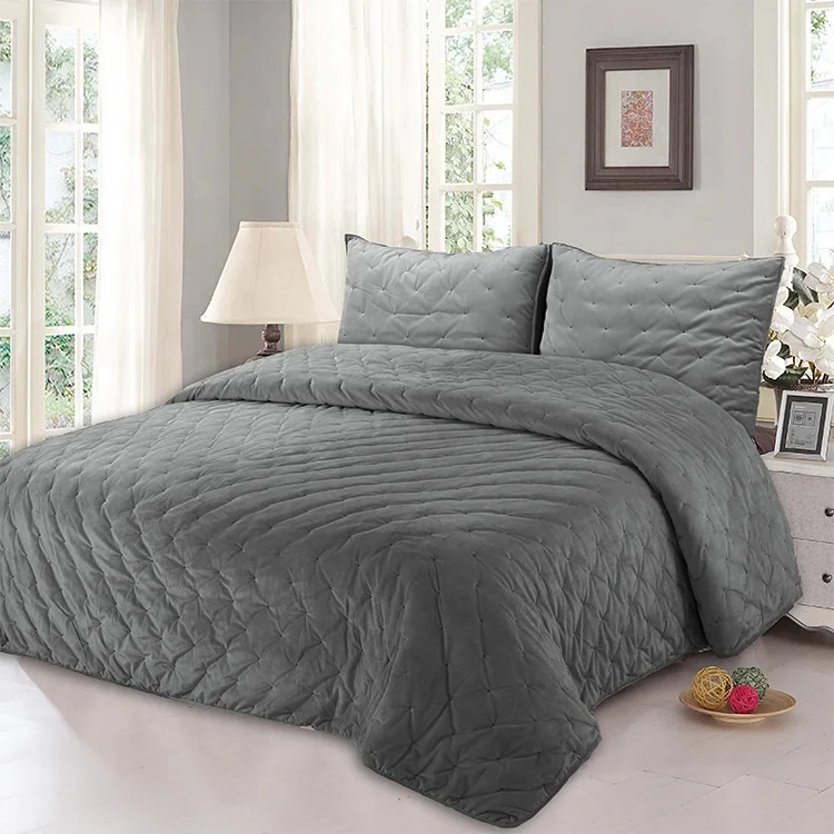 
Solid Color Washed Microfiber Dot Quilting Bedspread Quilt Set 