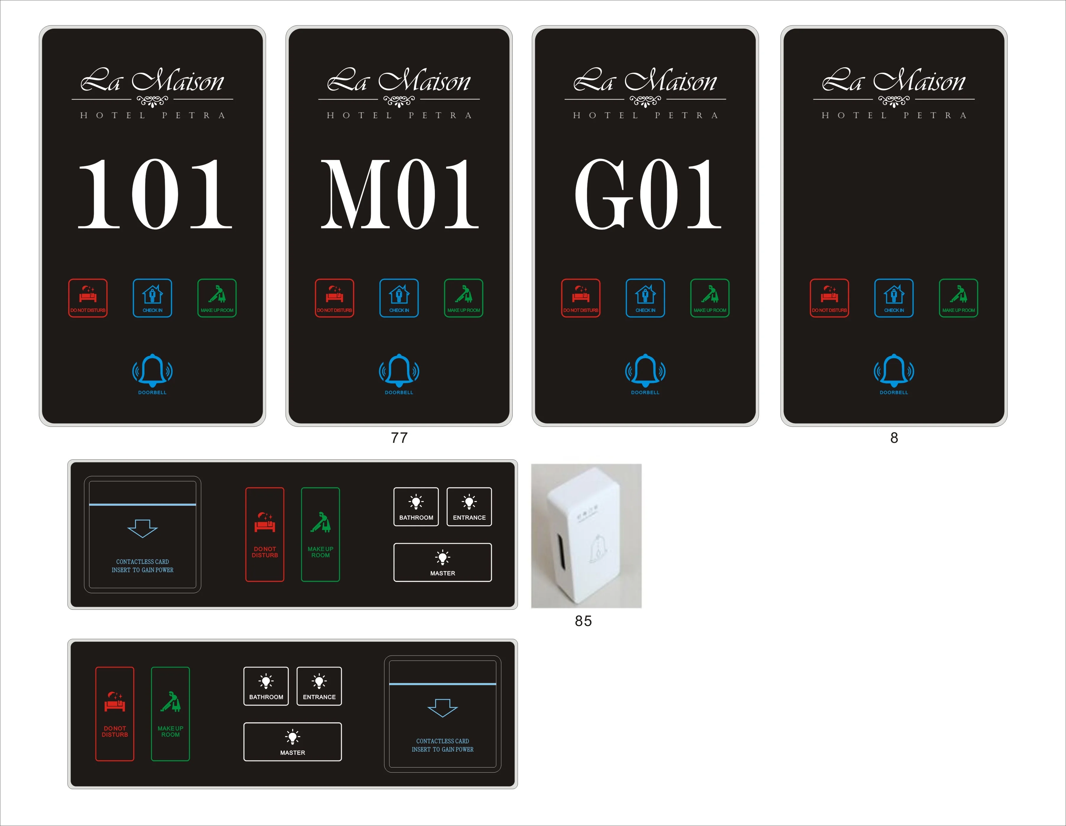 Hotel Apartment Electronic Doorplate, Room Number Display Touch panel hotel DND Doorbell system with MUR  switch