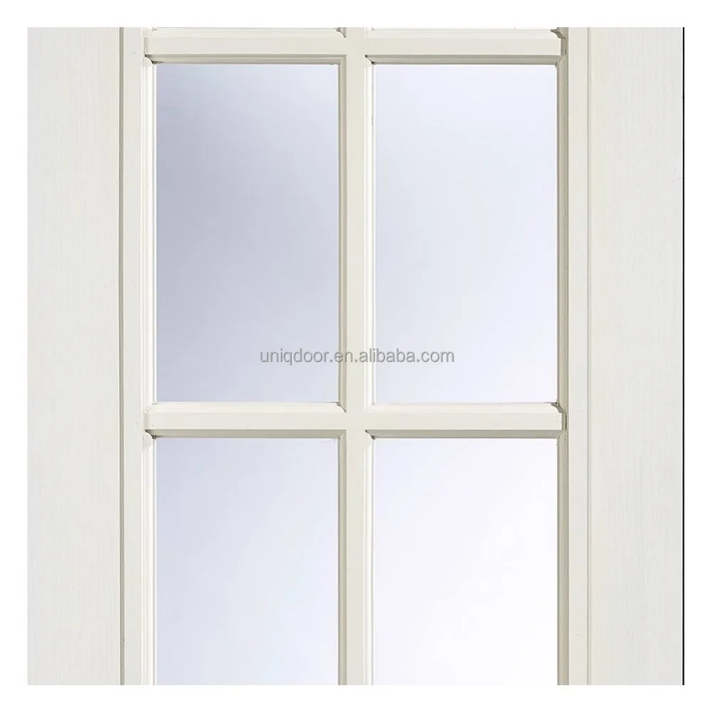 
Clear Tempered Glass Door Wood Veneered Entry Doors Villa Standard White Color Interior Double French Door for Builder 