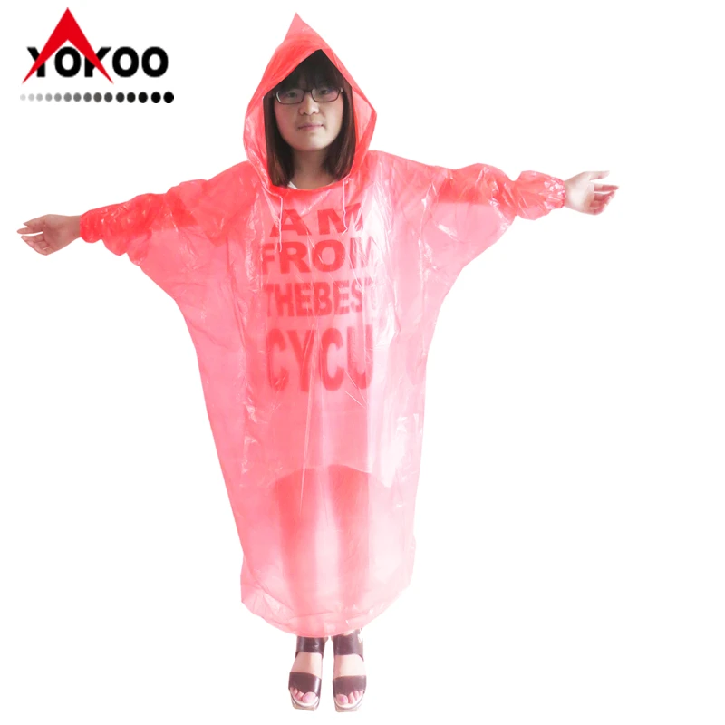 
0.02mm LDPE disposable raincoat with sleeves and hood drawstring for protective use 