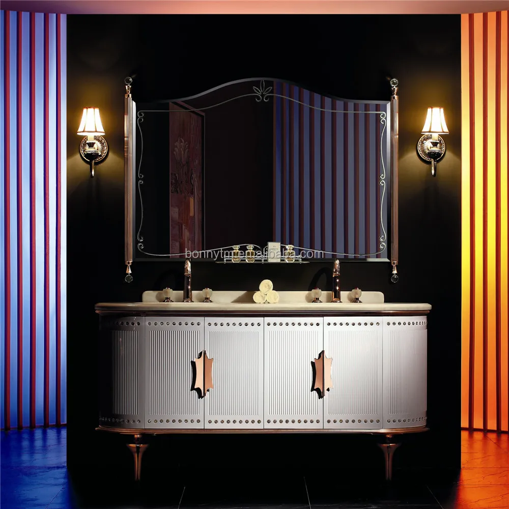 BONNYTM BN-8368 Классический Золотой и Белый Позолоченный Стиль 304SS Зеркало в Ванной Кабинет Шкаф Из Нержавеющей Стали