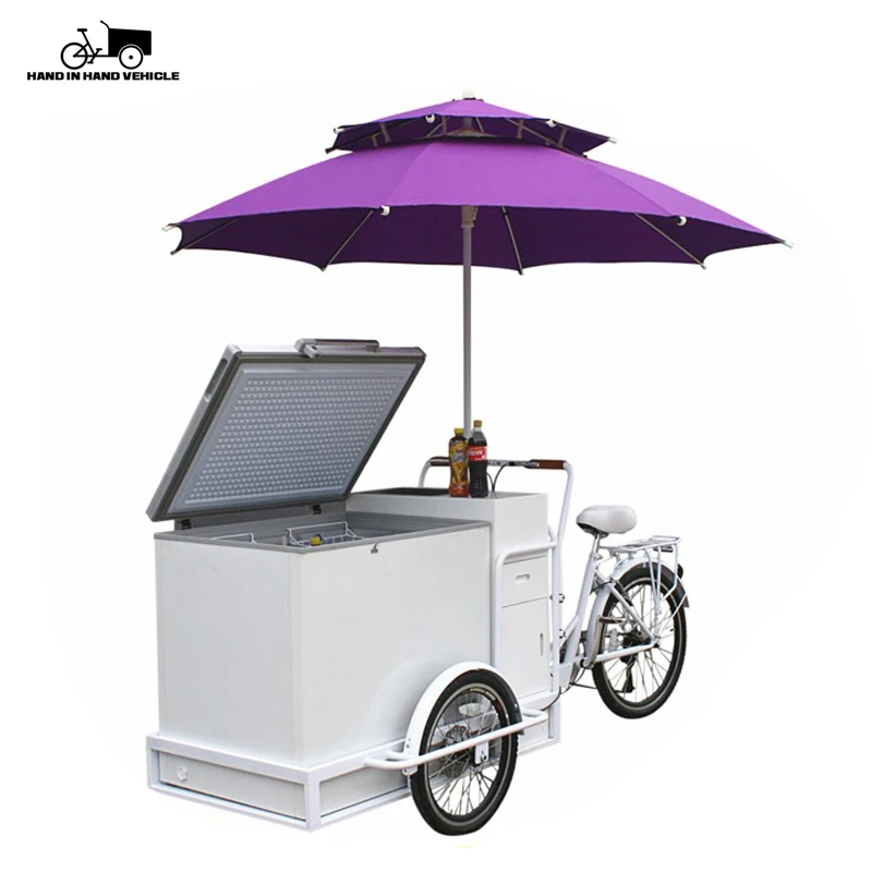 
Outdoor push drinking bike solar power ice cream cart freezer electric tricycle for sale street vending electric ice cream bike 