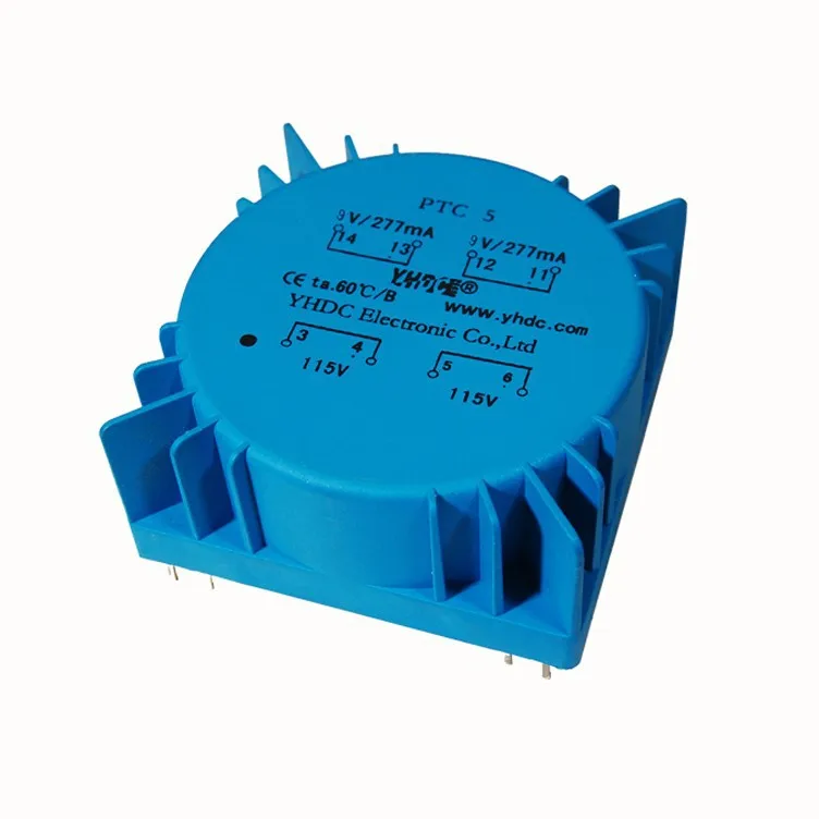 YHDC 5VA double 110V/115V input double 7V/9V/12V/15V/18V/22V AC output audio usage pcb toroidal transformer PTC5