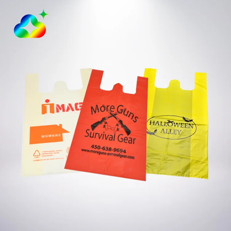 Personalized Custom Logo Printed 100% Eco-friendly Compostable Plastic T-shirt Packaging Bags With Carry Handle For Shopping