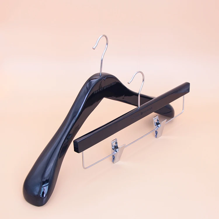 Wholesale cheap price durable custom logo anti slip black wooden coat clothes hanger