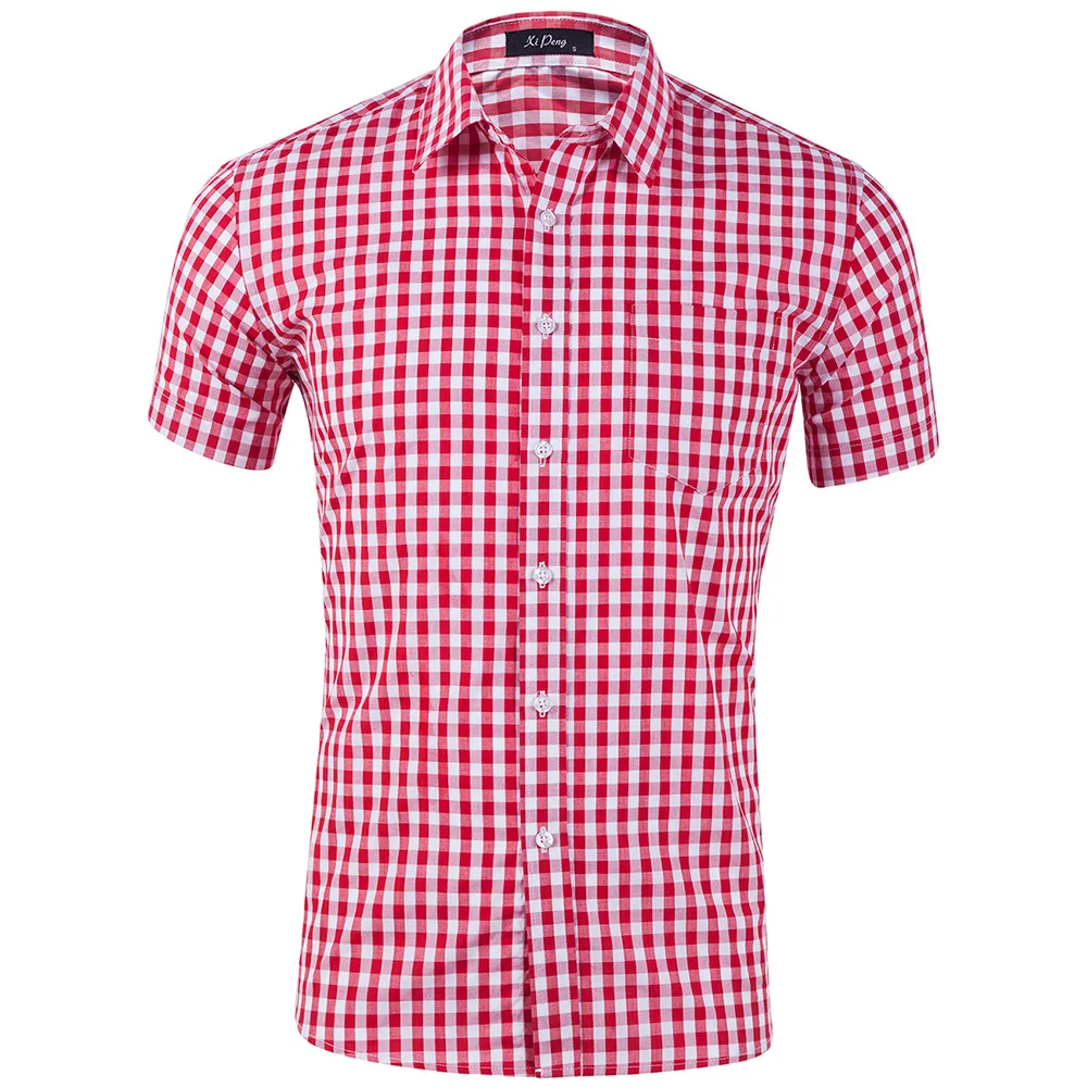 Wholesale boutique Mens clothing 8 color Short Sleeve plaid check mens casual dress Shirts