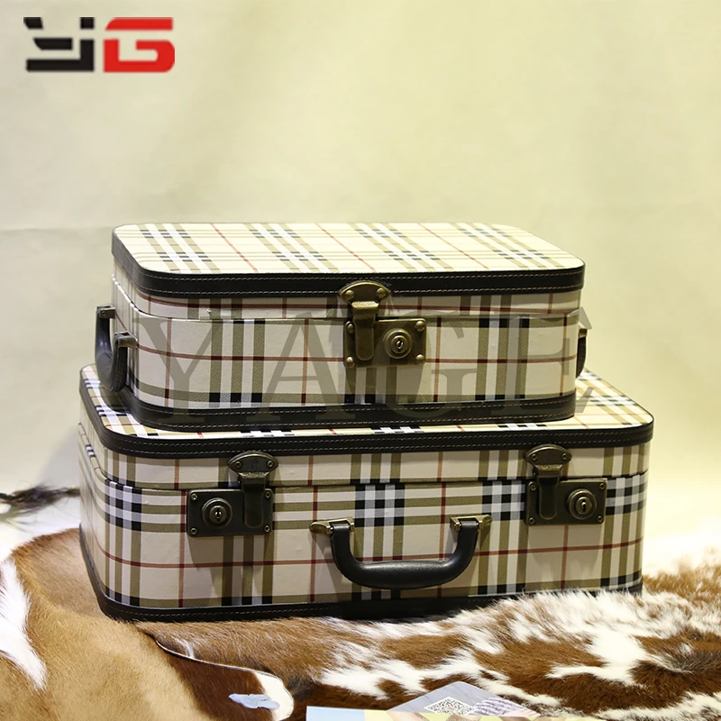 China Manufacture Set of 3 Decorative Retro Carreau Suitcases Storage Boxes