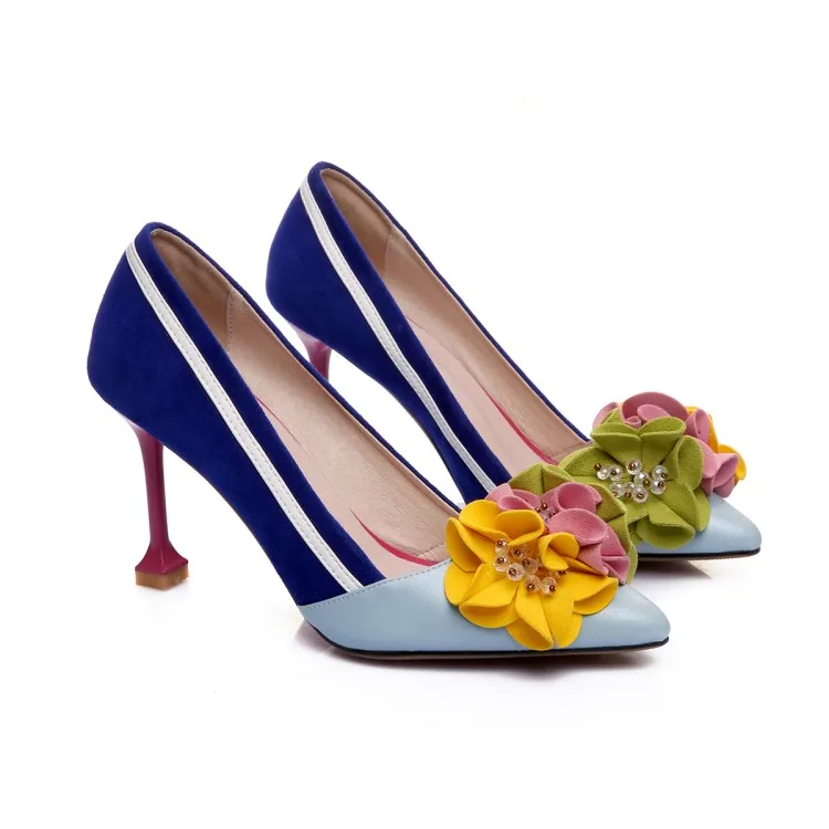 ladies fashion pointed toe flower shoes sexy  women high heels shoes pumps