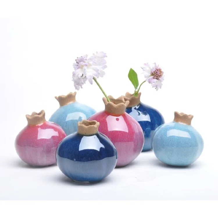 Novelty pomegranate shape fancy narrow mouthed small ceramic flower vases plant vase